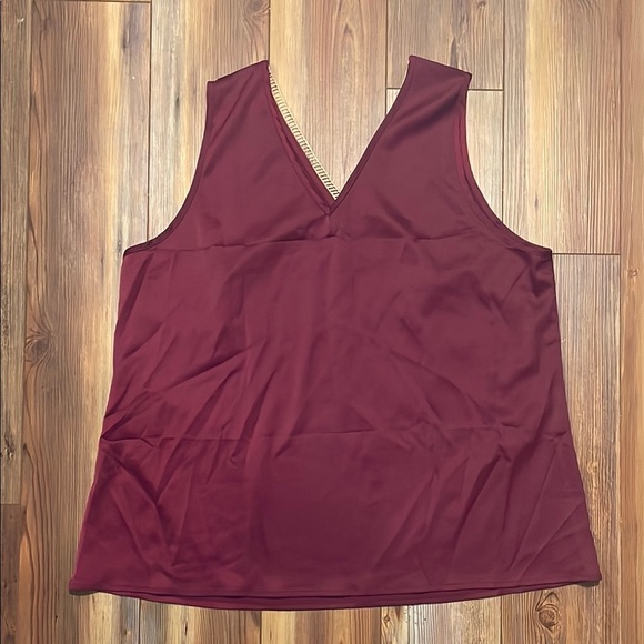 Women’s Wine Plunge Neckline with Cream Embroidery Detail Sleeveless Tank Top - Picture 3 of 3